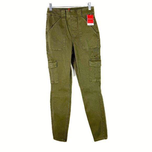 NWT Spanx Stretch Twill Ankle Cargo Pants in Darkened Olive Size Medium M NEW - Picture 2 of 13